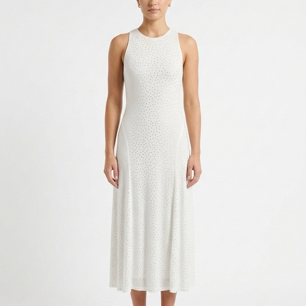 Bar III Bright White Summer Rhinestone Midi Dress Medium NWOT